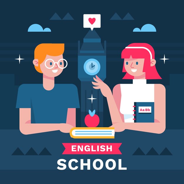 Flat design english school illustration