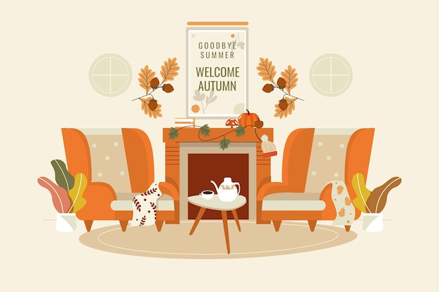 Free Vector flat design fall home decorated