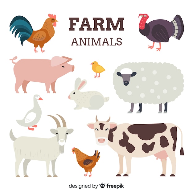 Free vector flat design farm animal collection