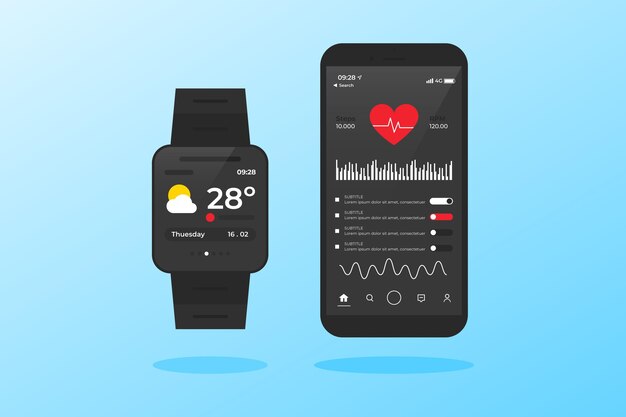 Flat design fitness trackers heart rate menu