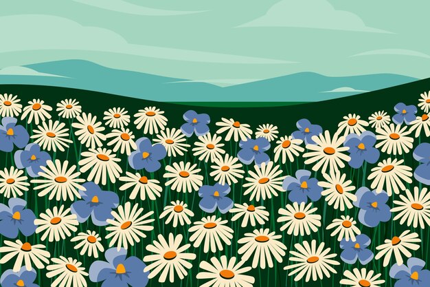 Flat design flower field background