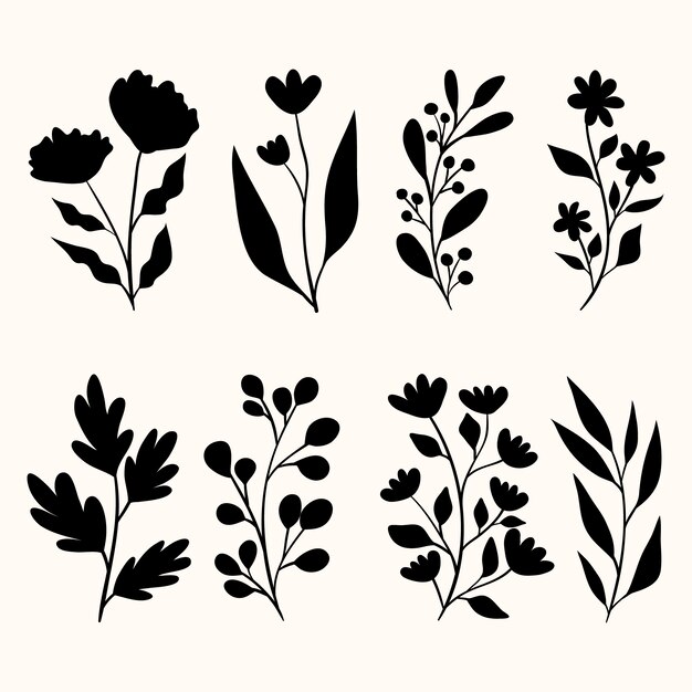 Flat design flower silhouettes illustration