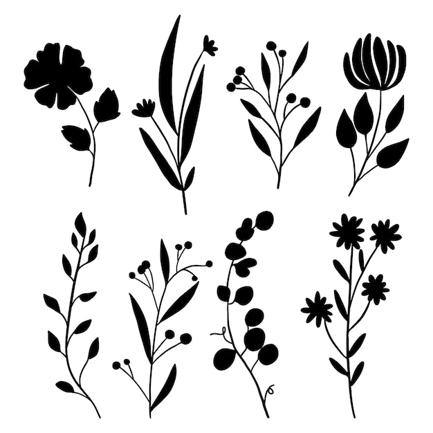 Flat design flower silhouettes illustration