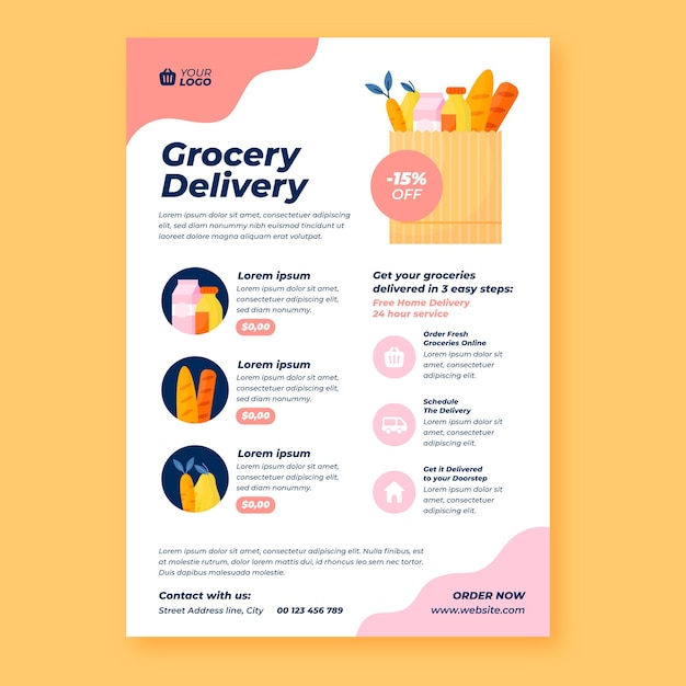 Flat design flyer supermarket template