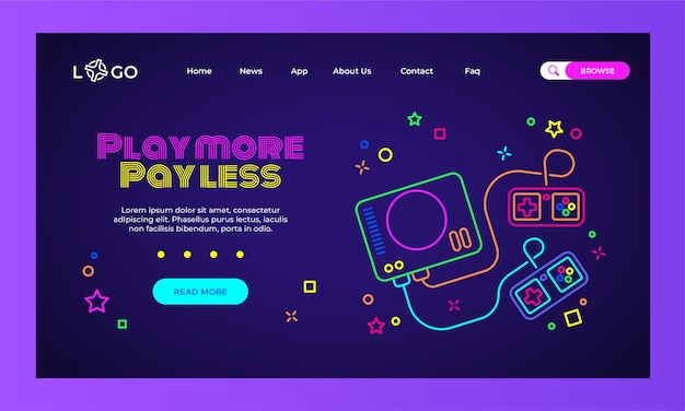 Flat design gaming concept landing page