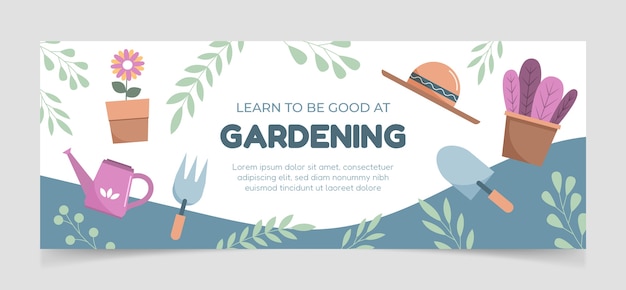 Free vector flat design gardening facebook cover with leaves