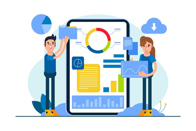 Flat design gathering data in business concept