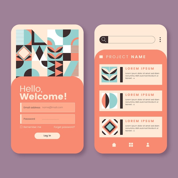 Flat design geometric pattern mobile design template