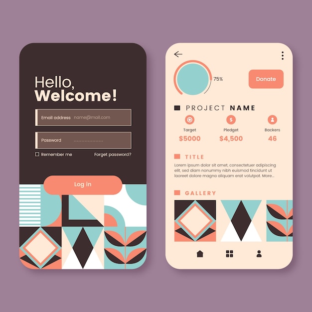 Flat design geometric pattern mobile design template