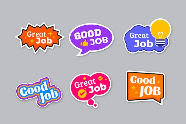 Free Vector flat design good job and great job sticker set