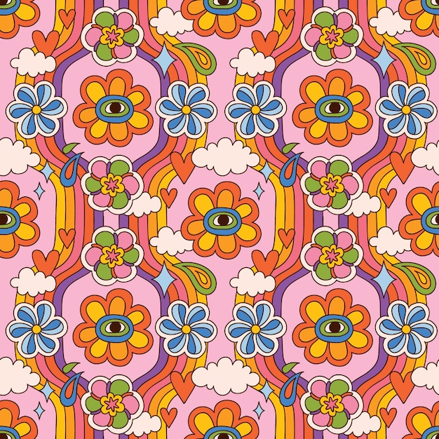 Free Vector flat design groovy flower pattern