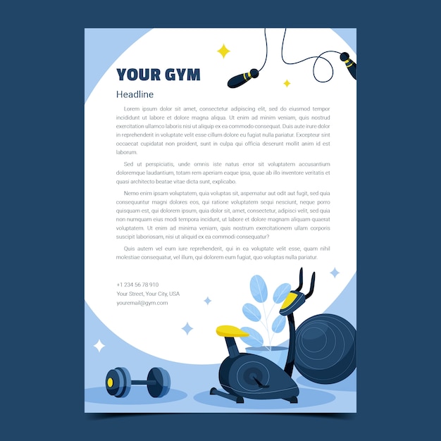 Flat design gym training letterhead template