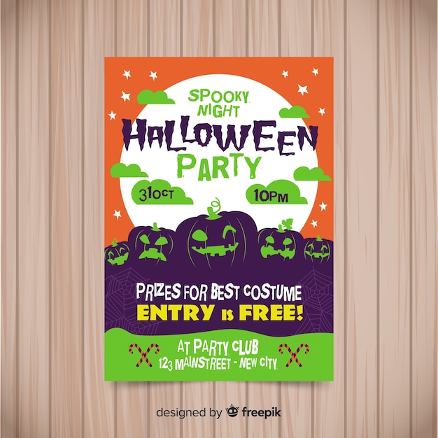 Free Vector flat design of halloween costume party poster template