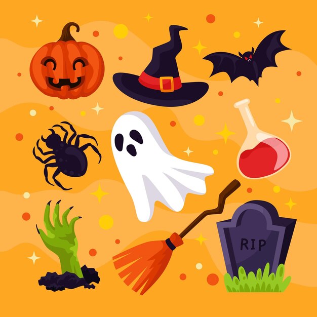 Flat design halloween element set