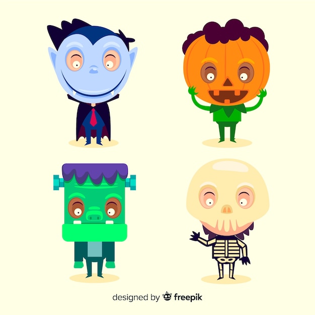 Free Vector flat design halloween kid collection