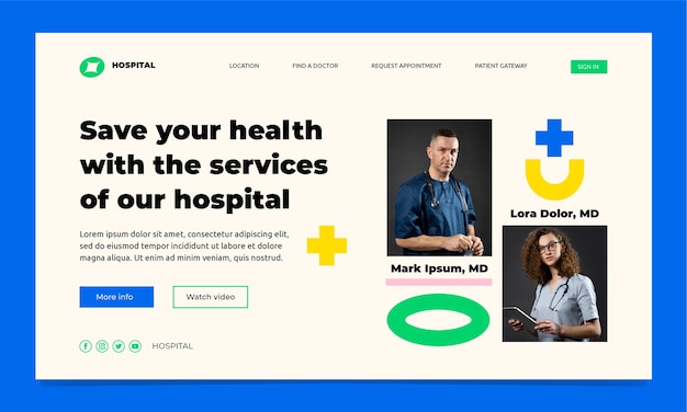 Flat design healthcare establishment landing page