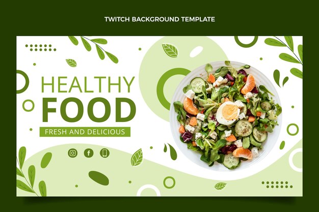 Flat design healthy food twitch background