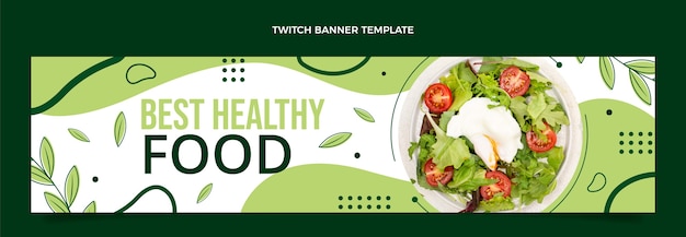 Flat design healthy food twitch banner template