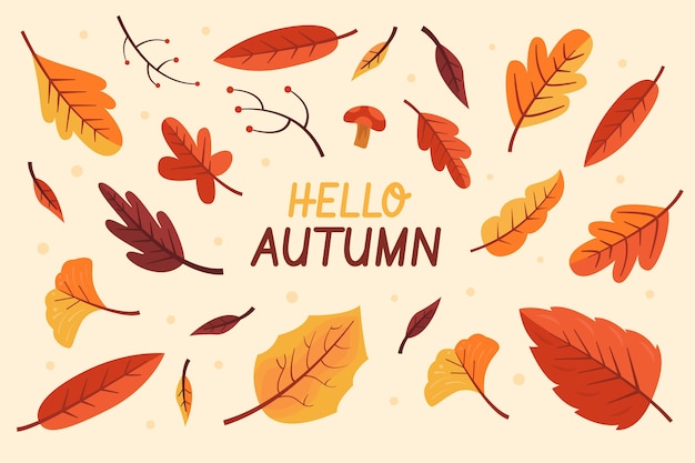 Free vector flat design hello autumn leaves background