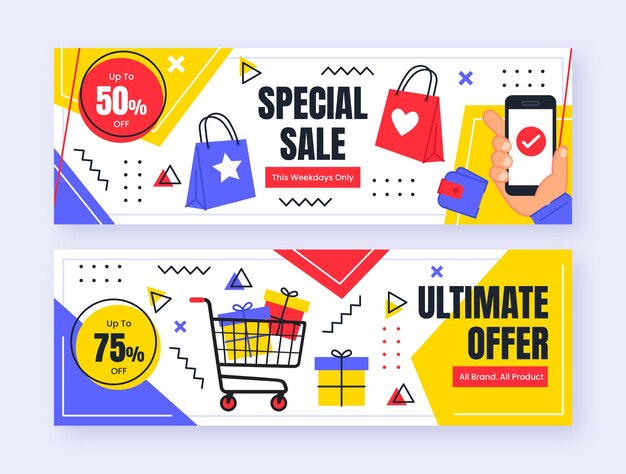 Flat design horizontal sale banner