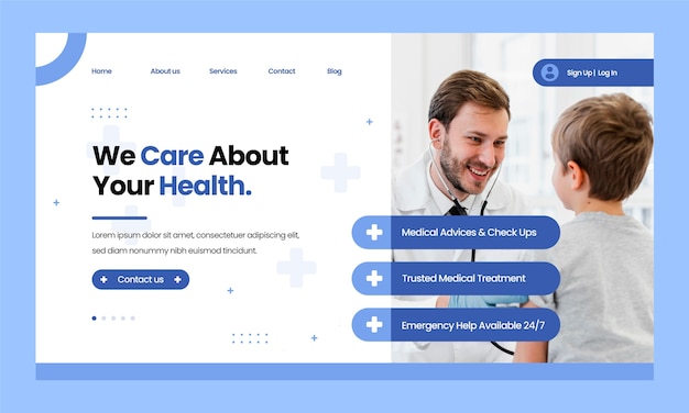 Flat design hospital care  landing page