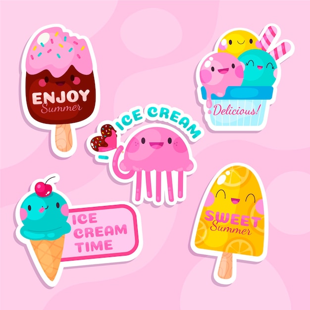 Flat design ice cream label collection