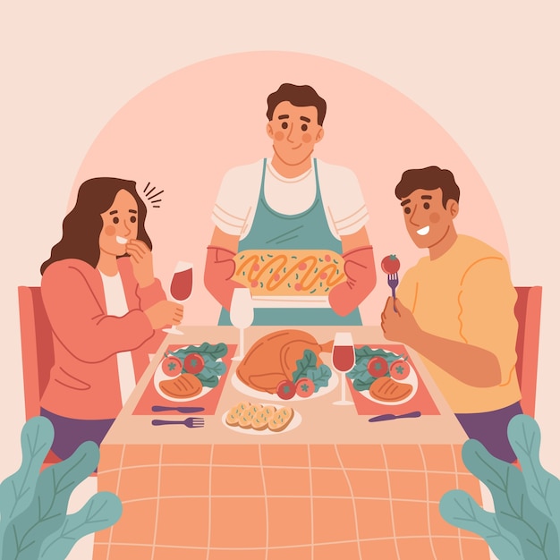 Free Vector flat design illustration of a party dinner