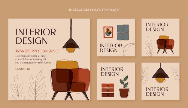 Flat design interior design instagram post template