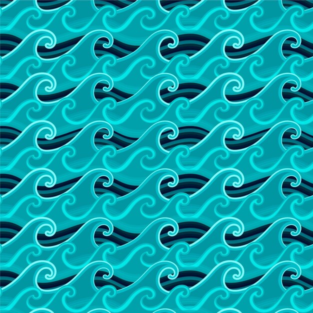 Flat design japanese wave pattern design