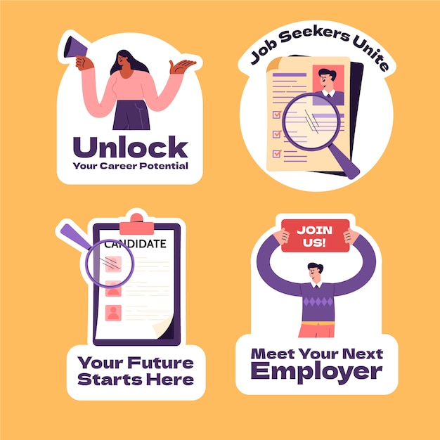 Free vector flat  design job fair labels  template