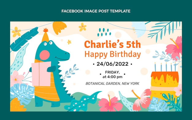 Flat design jungle birthday facebook post template