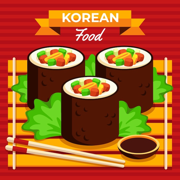 Flat design korean food illustration