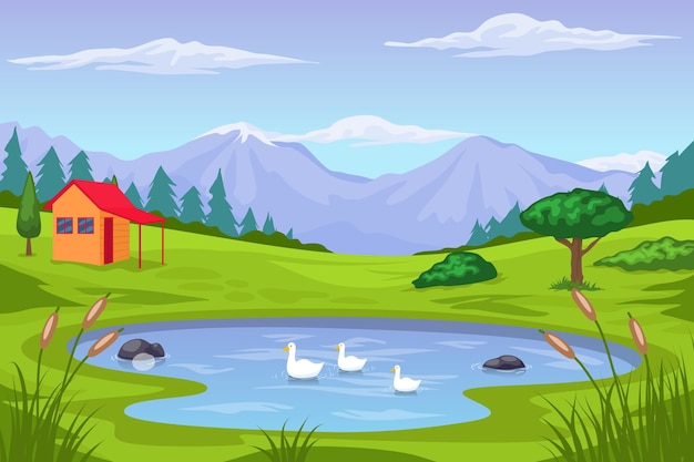 Free vector flat design lake scenery