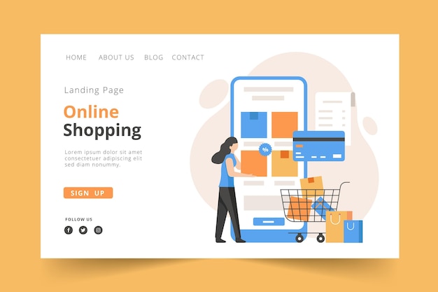 Free vector flat design landing page online shopping template concept