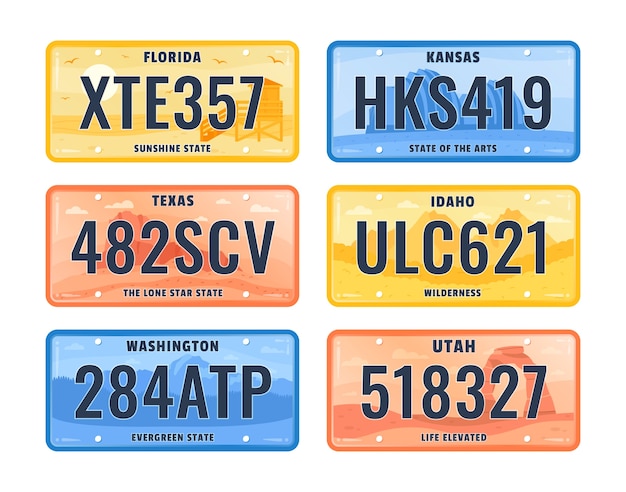 Flat design license plate collection