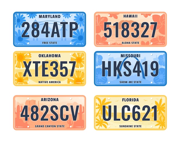 Flat design license plate collection