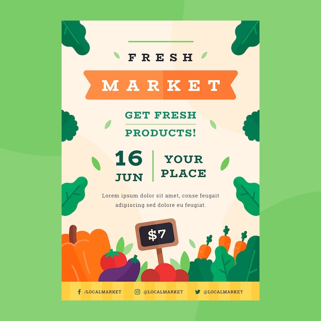 Flat design local market poster template