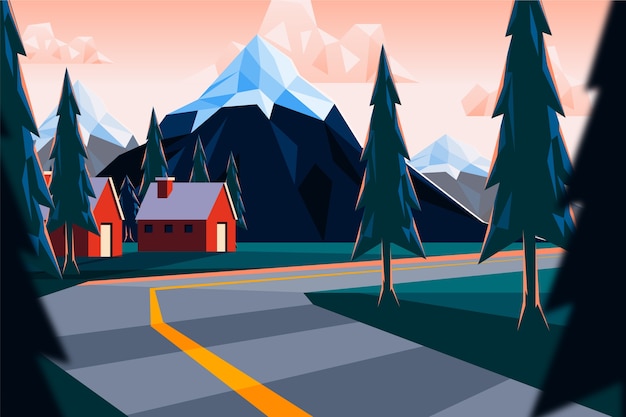 Free Vector flat design low poly landscape illustration