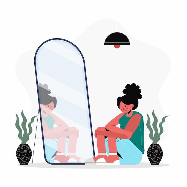 Free Vector flat design low self esteem illustration with woman