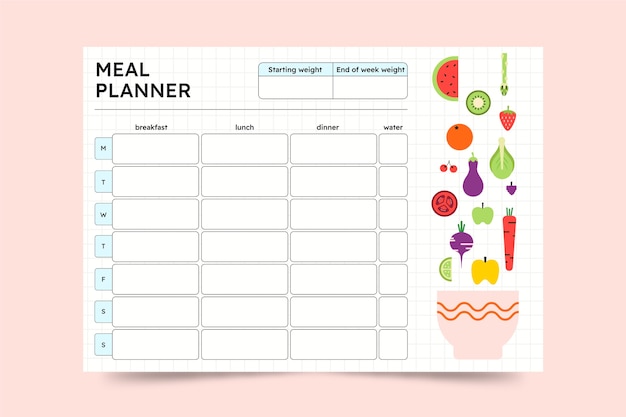 Free Vector flat design meal planner template