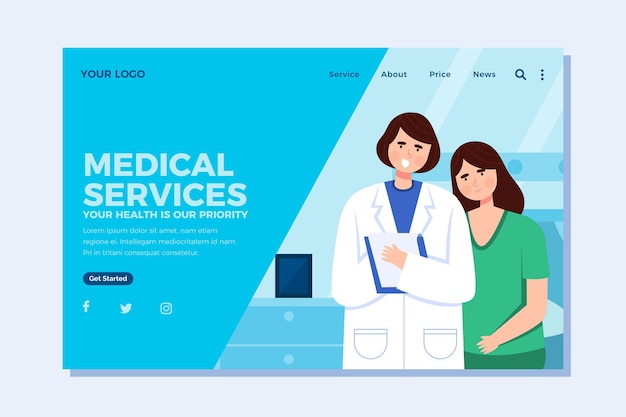 Free Vector flat design medical landing page template