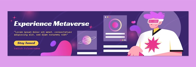 Flat design metaverse concept twitch banner