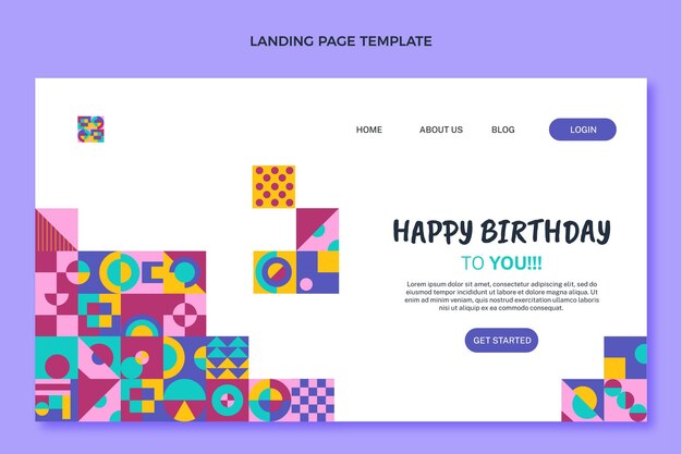 Flat design mosaic birthday landing page