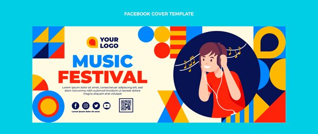 Flat design mosaic music festival facebook cover