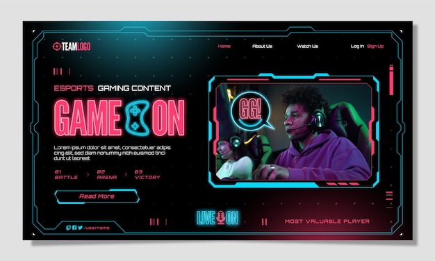 Free Vector flat design neon gaming landing page