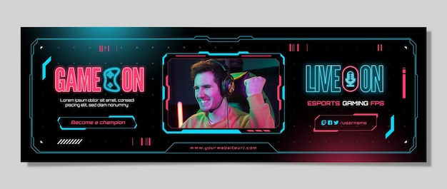 Free Vector flat design neon gaming twitter header