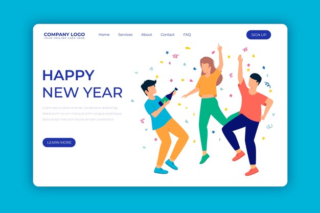 Flat design new year landing page template