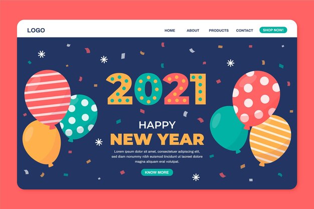 Flat design new year landing page template