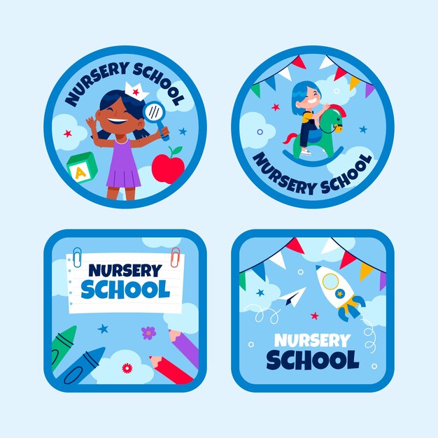 Flat design nursery school labels