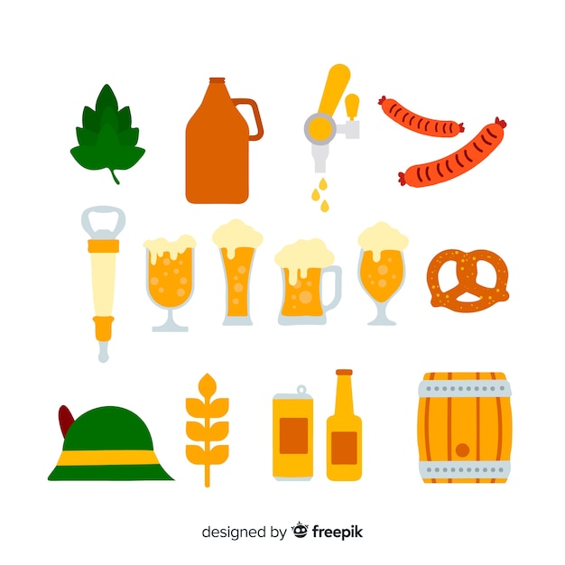 Flat design oktoberfest element collection